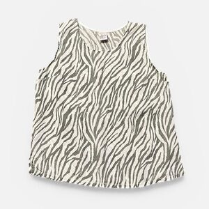 Match Point Linen Sleeveless Zebra Print Blouse Size Medium
